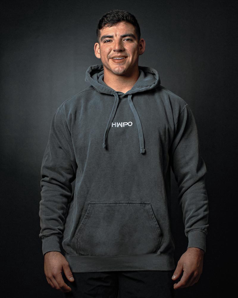 Josh Godinez wearing the HWPO Hoodie