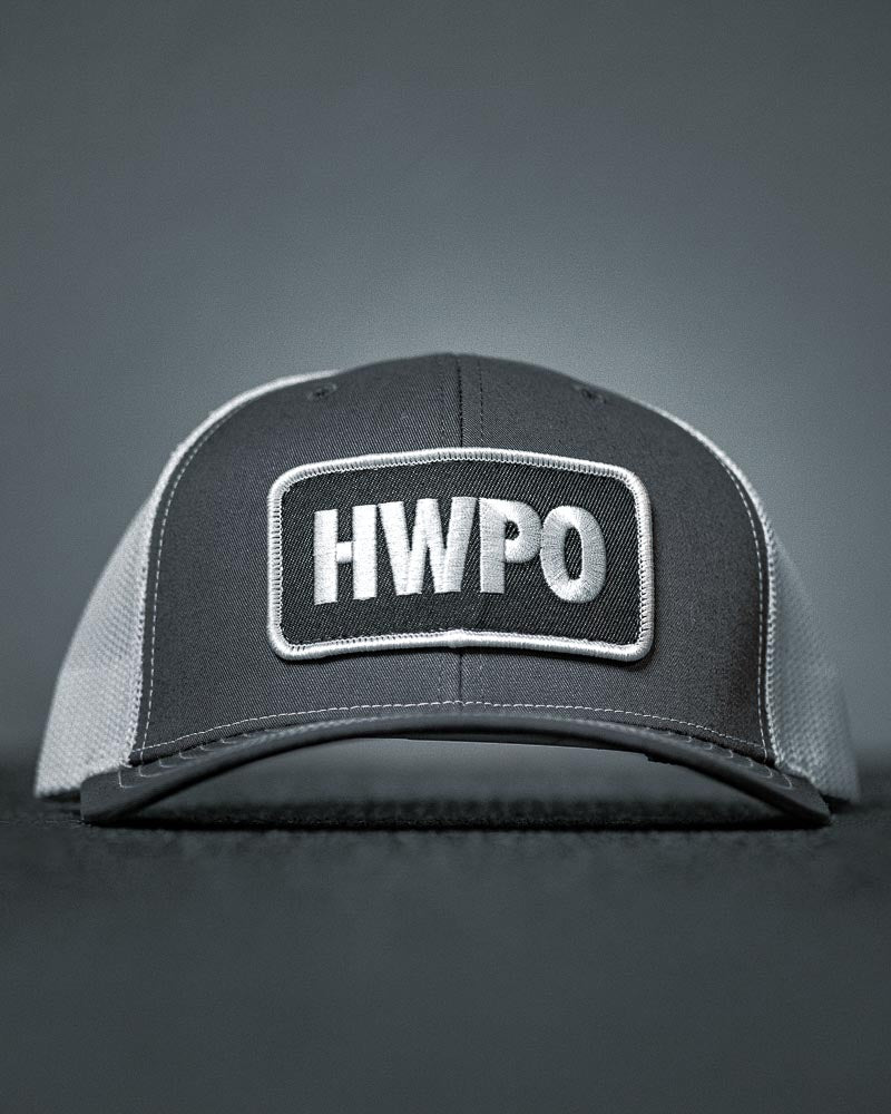 Front view of HWPO Trucker Hat in Grey