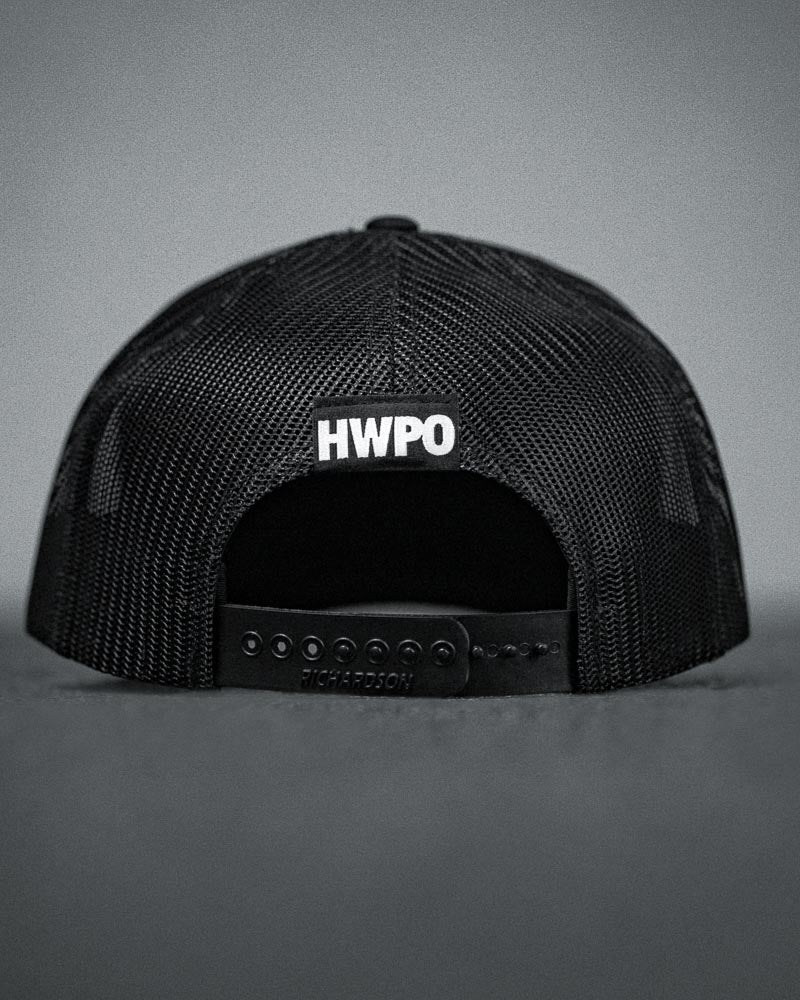 Detailed rear view of the HWPO Global Trucker Hat